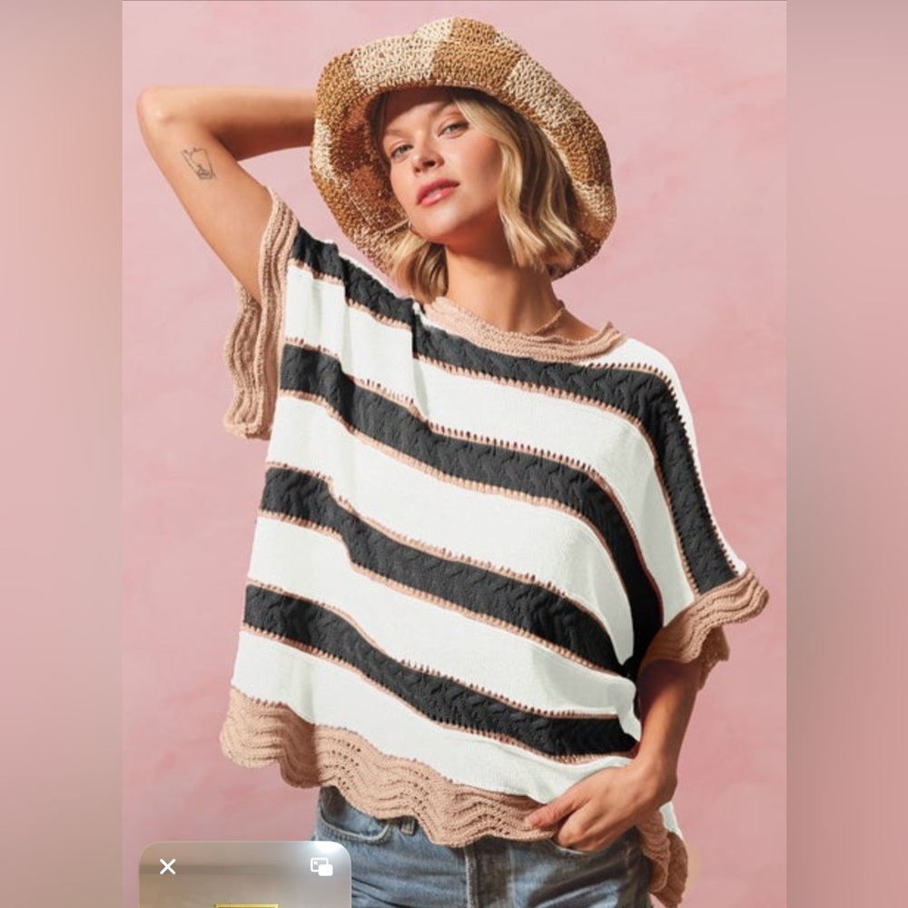 Striped Knit Top black, white and tan striped summer knit sweater
